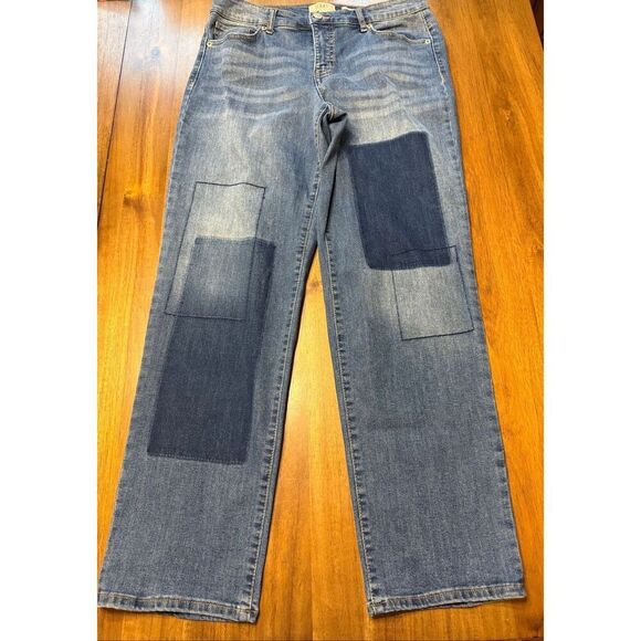 LOGO by Lori Goldstein Shadow Patch Boyfriend Jeans Size 10 - Picture 3 of 10